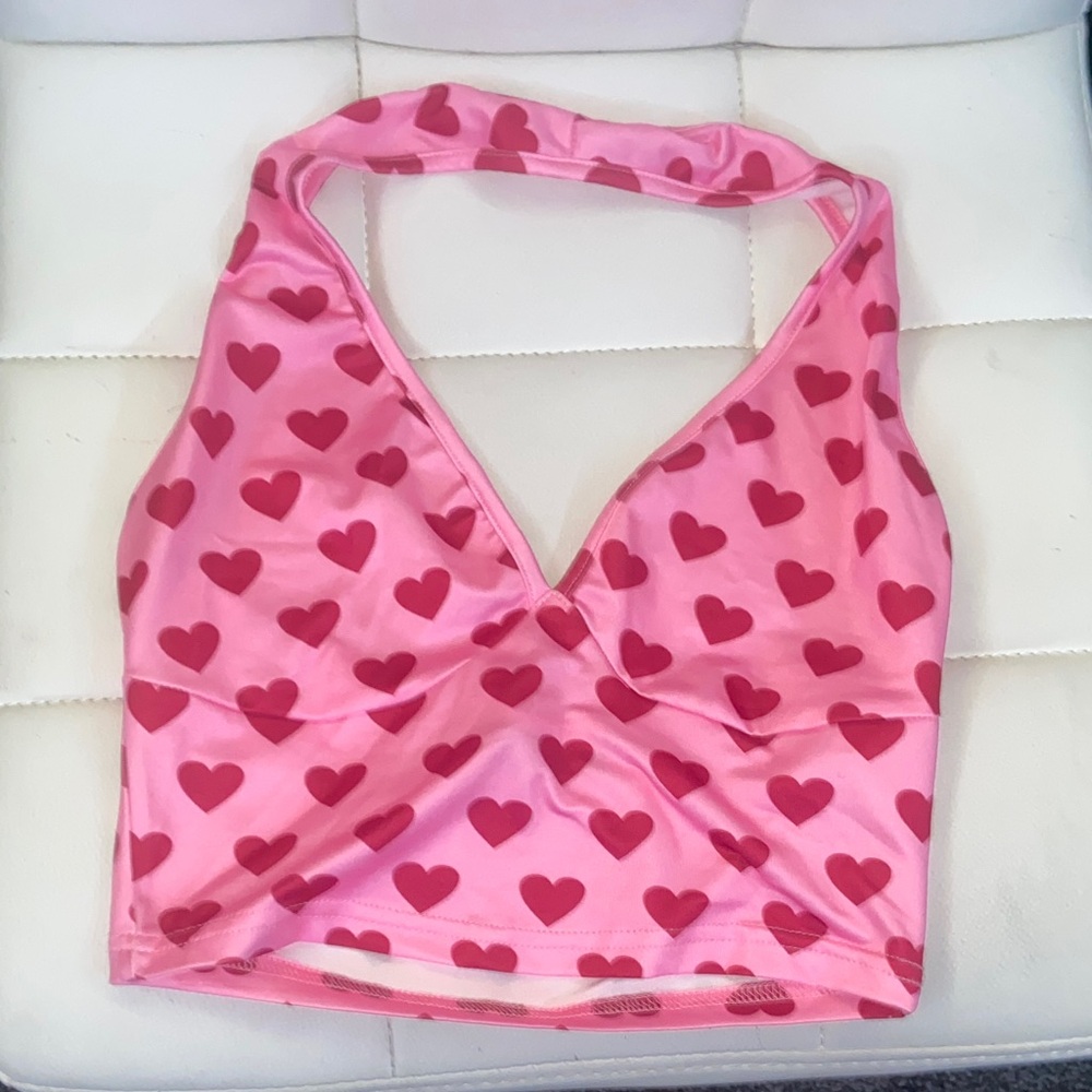 SHEIN Pink Halter Top with Red Heart Design